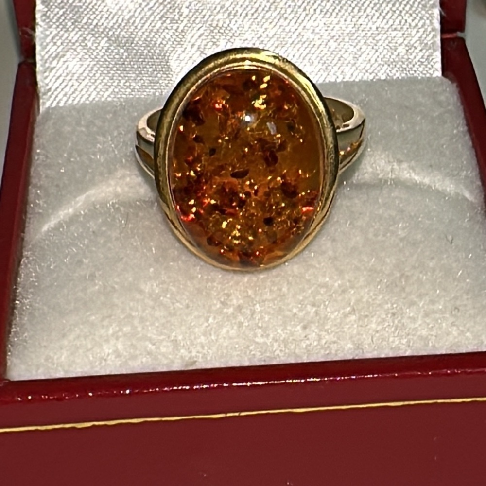 Solid 14K Yellow Gold Natural Oval Baltic Amber Ring Vintage Estate - Picture 7 of 14